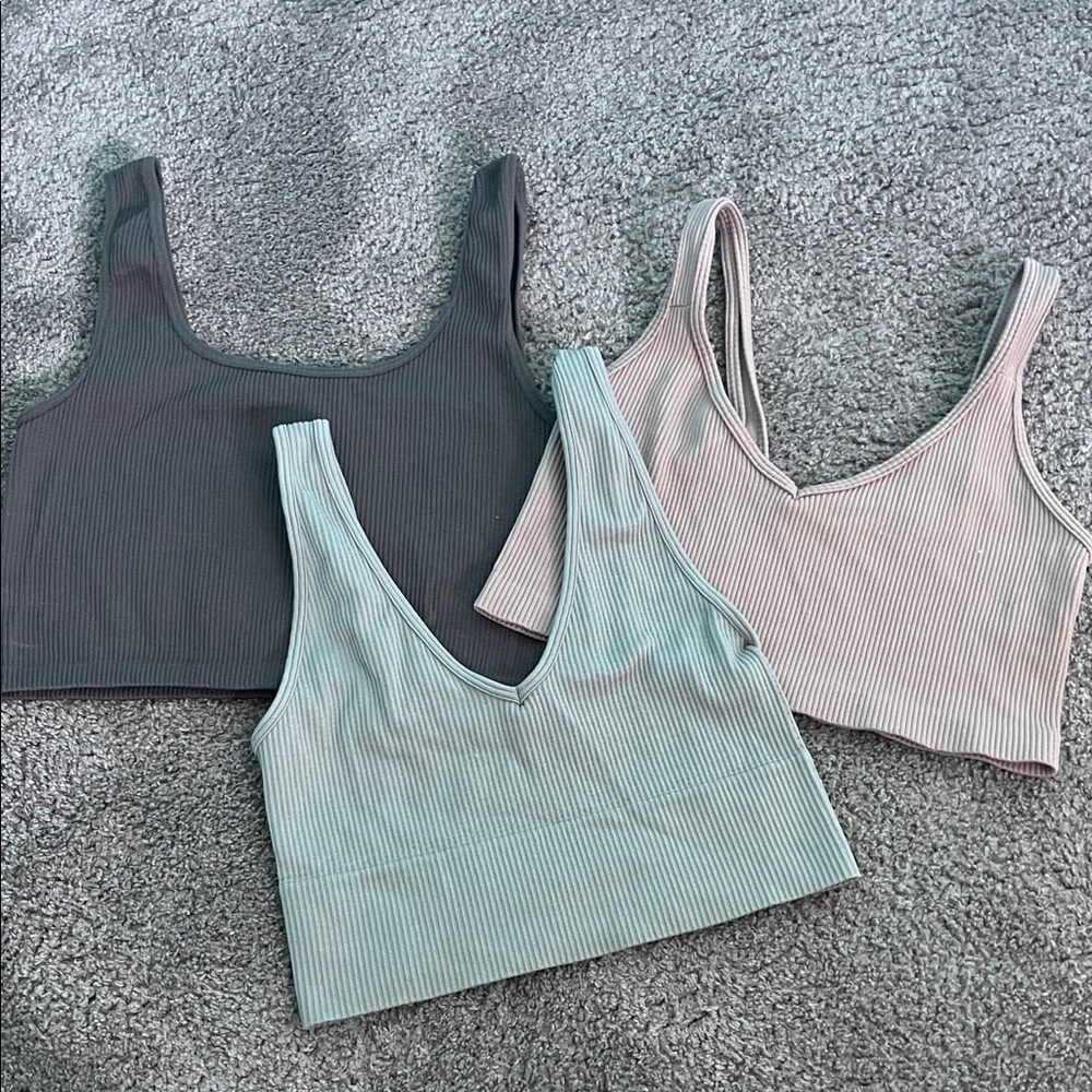 Bungle of 3 Women's Ribbed Crop Tops - Gray, Pink, Beige